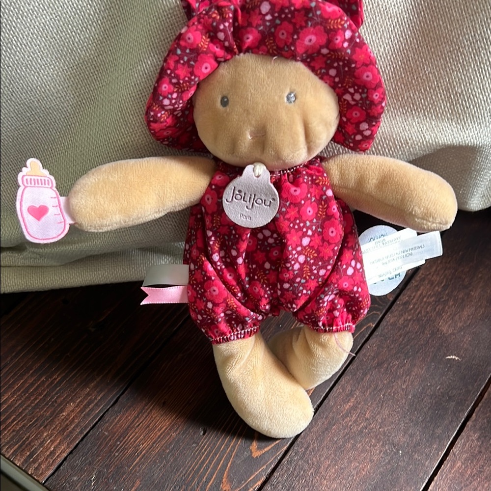 JoliJou Paris Plush Doll with Red Floral Outfit